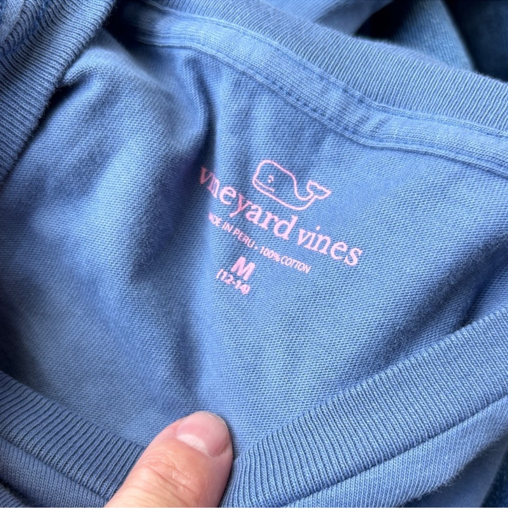 Vineyard Vines Dusty Blue Long-Sleeve Pocket Tee with Pink Ribbon - Picture 4 of 4